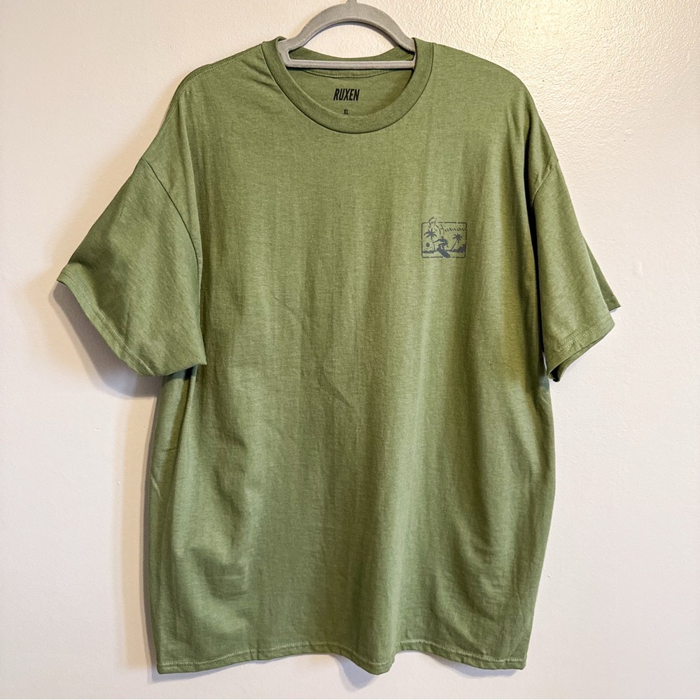 Ruxen Hawaii Graphic T Shirt Green Cotton Short Sleeve Tee Size XL